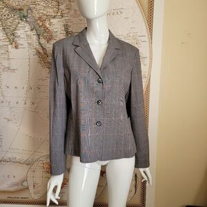 Rafaella Petite Women's Gray Pink Plaid Fitted Lined Blazer Office Work NWT 14